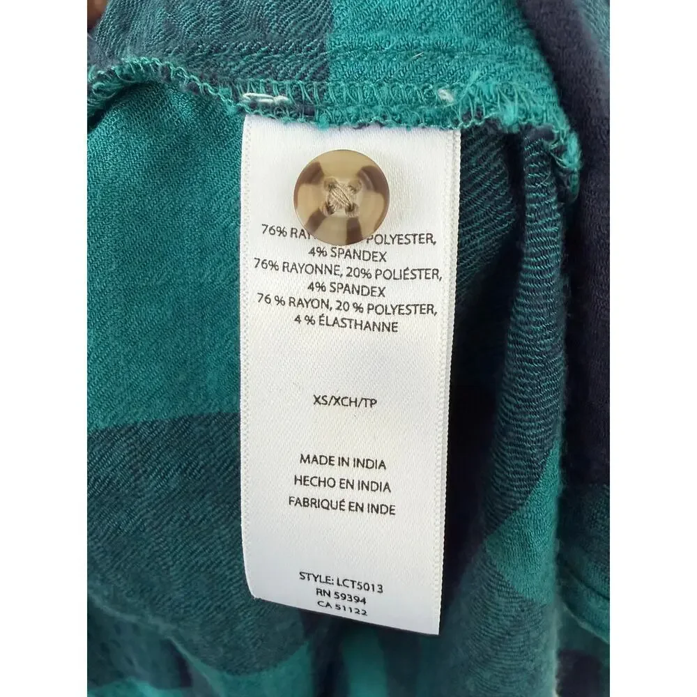 Beachlunchlounge Teal Navy Buffalo Plaid Button Down Shirt XS Lightweight Flanne - Picture 4 of 6